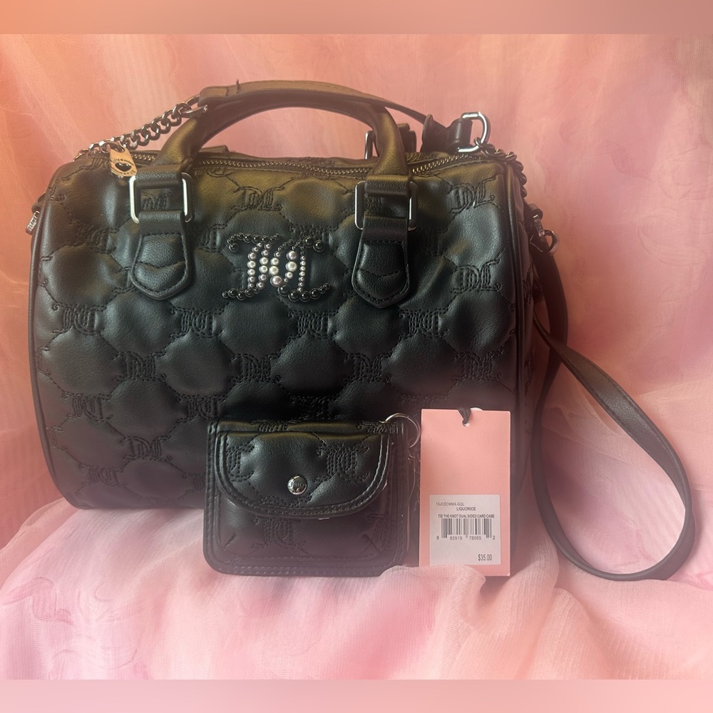 Juicy Couture Tie the Knot Black Liquorice Satchel /Crossbody Wallet Set - Picture 2 of 12